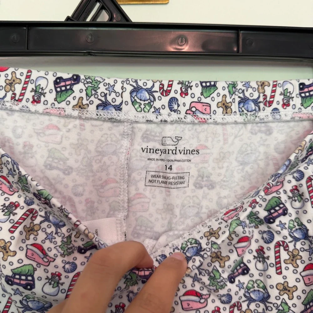 Vineyard Vines Kids Holiday Whale Pima Cotton Pajama‎ Set White Red Size 14